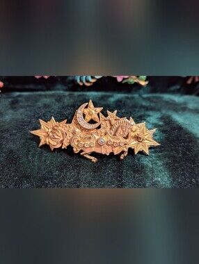 Rare Vintage Kirks Folly Gold-Tone Celestial Star & Moon Hair Clip
